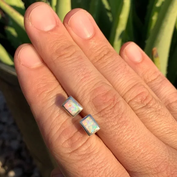 Opal Sterling Silver Stud Earrings - Picture 8 of 13